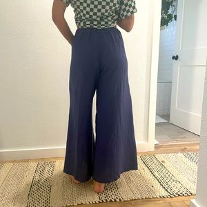 CP Shades Navy Blue linen wide leg pants - small